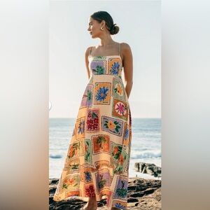 Paper Heart Anthropologie Floral Stamp Print Maxi Dress XL